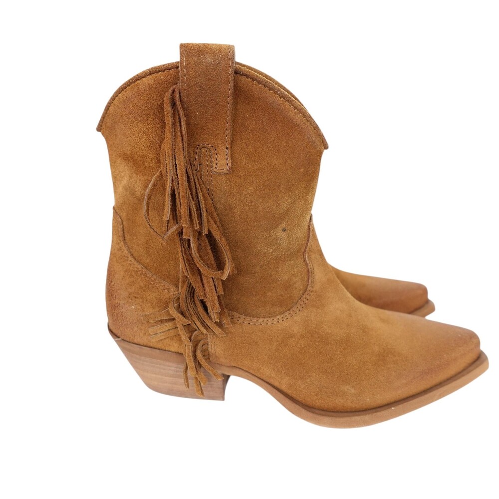 Sundance Boots Womens Size 37 Tan Suede Western Fringe Made in Italy Cowboy